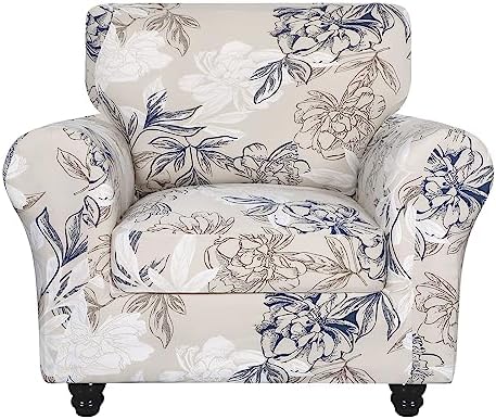 SearchI Stretch Sofa Cover Printed Couch Covers, Floral Pattern 2 Piece Armchair Slipcover with Separate Chair Cushion Cover, Washable Furniture Protector for Living Room(Armchair, Flower Shadow)