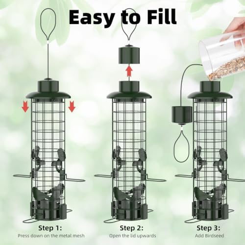 Squirrel Proof Bird Feeder,Metal Mesh Bird Feeders for Outdoors Hanging,Gravity Protection Squirrel Proof Wild Bird Feeders with Finch Cardinal Chickadee,3LB Large Capacity,Green