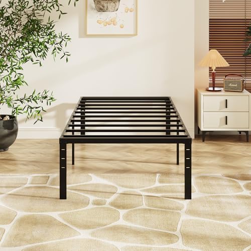 VINGLI 16 Inch Twin Bed Frame, Heavy Duty Metal Platform, No Box Spring Needed, Sturdy Steel Slat Support, Easy Assembly, Noise-Free, 14.4 Inch Underbed Storage,Black