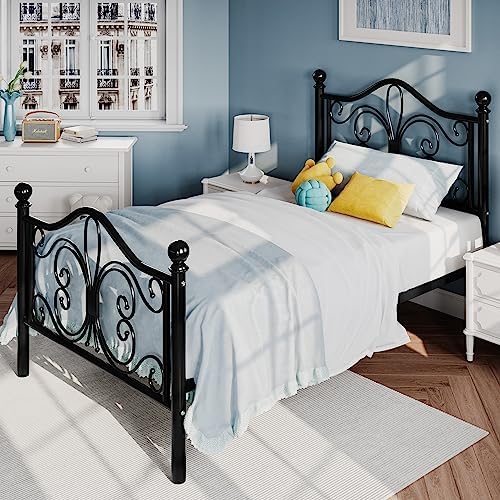 SHA CERLIN Twin Size Metal Bed Frame with Butterfly Headboard, Black