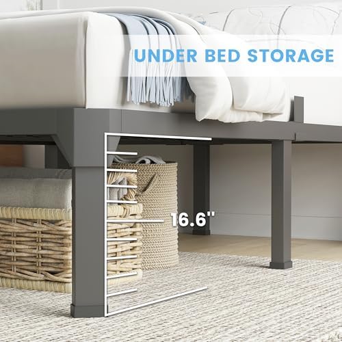 18 Inch Queen Metal Bed Frame with 4 pcs Mattress Stopper