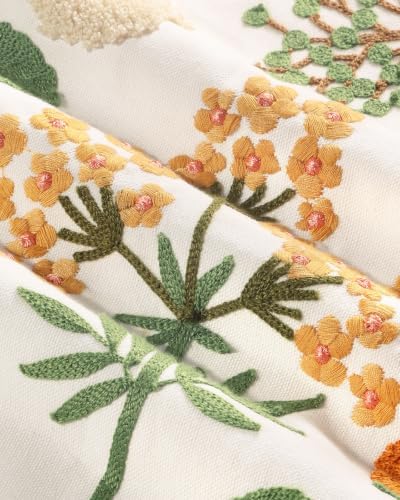 Embroidered Floral Throw Pillow Cover 18x18 Inch, Meadow Flower