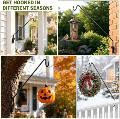 MIXXIDEA Heavy Duty Extended Reach Wall Mounted Deck Hook Wall Pole,Bracket Direction and Length Adjustable Plant Bracket for Bird Feeders, Planters, Suet Baskets, Lanterns, Wind Chimes,Black