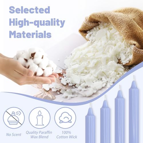 NJAO HOO Blue Candlesticks 10 Inch Handmade Dripless Taper Candles Unscented Colored Candle Set for Home Decor Spring, Pack of 4 - Up to 9-11 Hours Burn