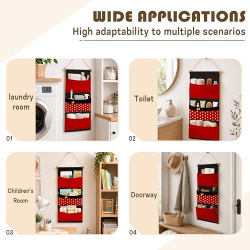 3-Pocket Hanging Wall Organizer, Useful Red Polka Dot Wall Pocket Storage