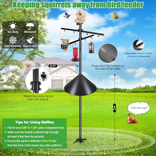 Gtongoko Squirrel Proof Smart Bird Feeder Pole for Outdoors 107 Inch 1 Inch Diameter Bluebird House Pole with 2 Platform and 8 Hooks for Bird Feeder with Camera Adjustable Heavy Duty Mounting Pole