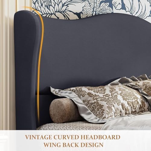 koorlian Full Size Upholstered Bed Frame with 51'' Tall Headboard Dark Navy