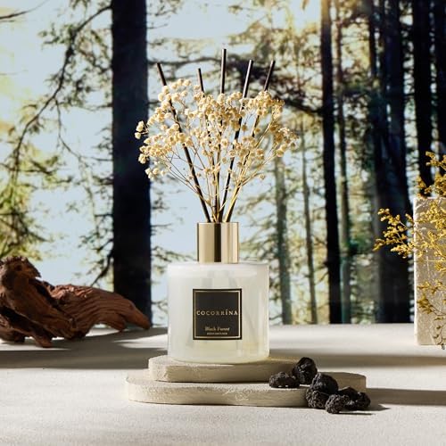 COCORRÍNA Reed Diffuser - Black Forest 17 Fl.oz Reed Diffuser with 8 Sticks Scented Diffuser with Preserved Flowers for Bathroom Home Decor