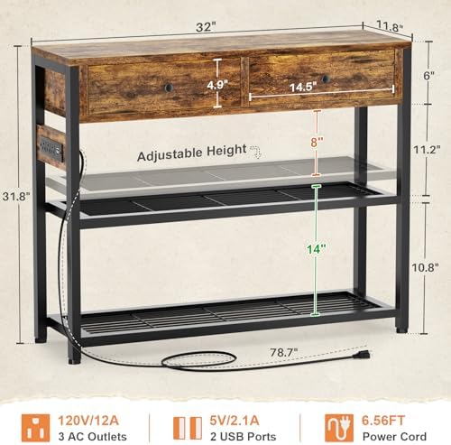Ecoprsio 32" Small Entryway Table with Outlets, Console Table with Drawers