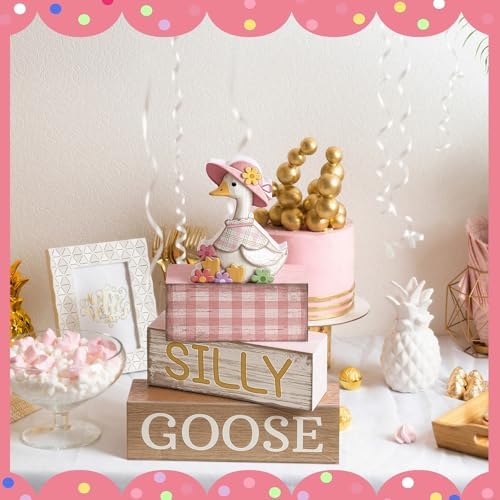 Yuntau 4 Pcs One Silly Goose Table Decor Baby Shower Birthday Party Decor