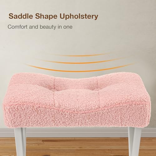 Memobarco 18-Inch Vanity Stool Chair, Pink Padded Saddle Makeup Stool