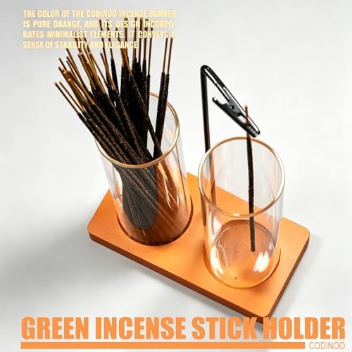 2 in 1 Incense Holder for Sticks Incense Burner Holder with Storage,Glass Upside Down Incense Holder for Sticks with Glass Ash Catcher for Meditation Yoga Spa Room Home Decor[2 Long Orange]