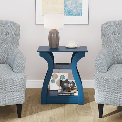 FROMJBEST End Tables Living Room Set of 2 with Charging Station, Navy Blue