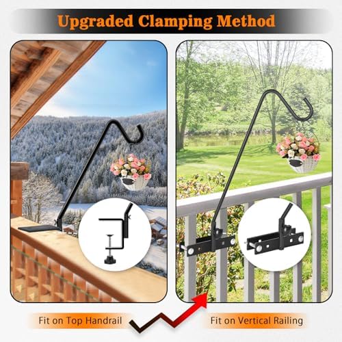 FEED GARDEN 2 Pack 13.5 Inch Deck Hooks for Vertical Railing, Adjustable Deck Bird Feeder Hanger for Hanging Lanterns, Wind Chimes, Flower Baskets, Suet Feeders