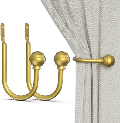 Hion Curtain Holdbacks Gold 2pcs, Curtain Tiebacks Wall Mounted Hooks