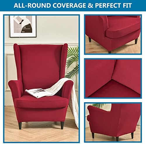 HZDHCLH Wingback Chair Slipcovers 2 Piece,Stretch Spandex Wing Chair Covers for Living Room Armchair,Washalbe Sofa Slipovers (Burgundy)