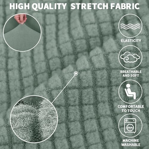 JIVINER High Stretch Couch Covers for 3 Cushion Couch 1-Piece Jacquard Elastic Sofa Slipcovers Anti Slip Sofa Cover with Elastic Bottom Furniture Protector for Kids Pets (Sofa, Pea Green)