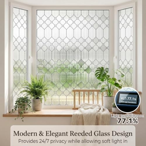 Sunbaby Reeded Glass Window Privacy Film, Frosted Static Cling,45"x157.4"