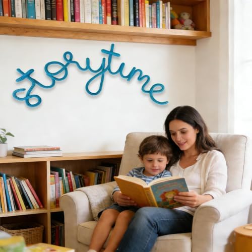 Handmade Storytime Wall Sign Knitted Wire Storytime Sign Reading Corner Sign Wall Decor Story Time Wall Sign Wire Letters Book Corner Decor for Nursery Room & Playroom (Blue S)