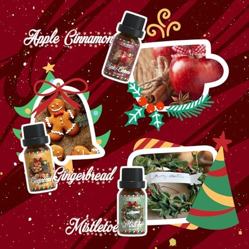 SALUBRITO Christmas Fragrance Oils Set, Winter Essential Oils for Diffuser, Candle Making, Scented Oils Gift - Candy Cane, Christmas Tree, Christmas Pudding, Apple Cinnamon, Gingerbread, Mistletoe