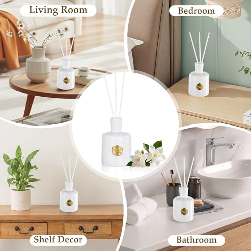XEPTLE Reed Diffuser Set, 7.04 oz Creamy Gardenia Scent Diffuser with 5 Sticks, Long Lasting Air Freshener, Essential Oil Reed Diffuser, Home Fragrance for Office, Bathroom Shelf Decor, White