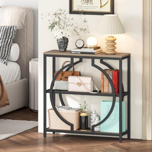 Snughome Entryway Table with 3 Tier Storage Shelves, Narrow Console Table Industrial Sofa Table with Circle Base, Behind The Couch Entrance Table for Hallway, Living Room, Foyer