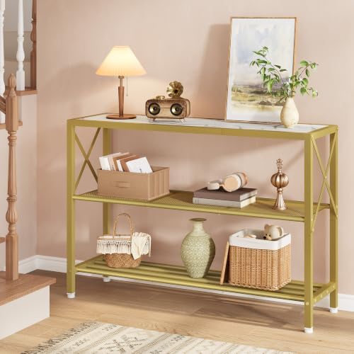 Hoctieon 3-Tier Industrial Narrow Console Table, Gold