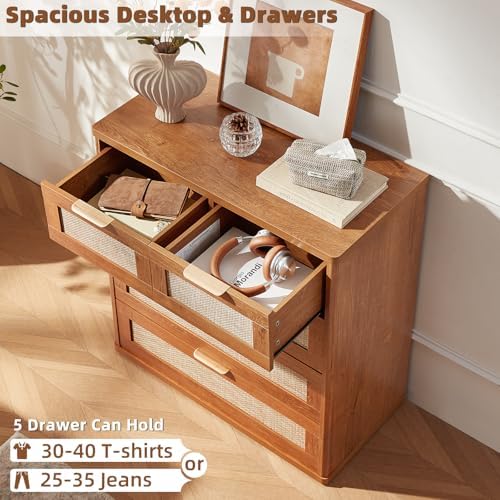 LEYAOYAO Rattan Dresser for Bedroom, 33.5" Small Chest of Drawers