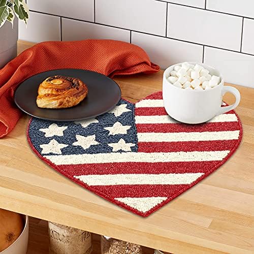 Lightnpro Heart‑Shaped Beaded Placemats Set of 2 – 13 Inch Red White Blue Charger Mats, Handcrafted Artisan Table Accessories, Decorative Table Décor for Independence Day & Memorial Celebrations