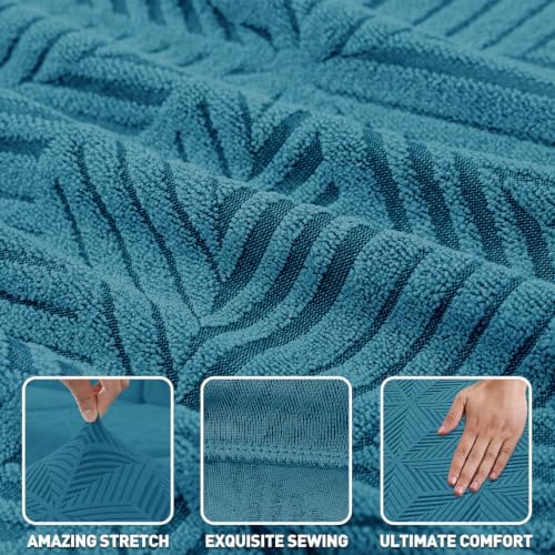 ZNSAYOTX Stretch Couch Cover, 1 Piece Sofa Covers for 2 Cushion Couch, Jacquard Loveseat Slipcovers with Elastic Bottom Thickened Furniture Protector for Dog Cat Pet (Medium, Peacock Blue)