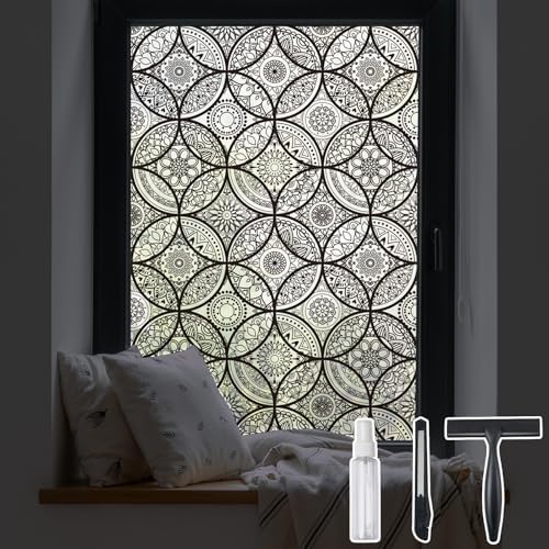 DKTIE Boho Stained Glass Window Privacy Film Easy to Install 17.7" x 118.1"