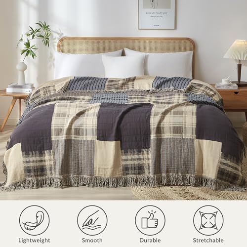 Bailix Boho Throw Blanket, 100% Cotton, Woven Patchwork Pattern, 50"x60"
