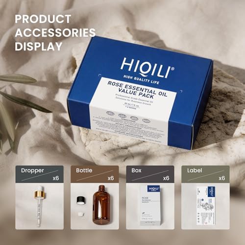HIQILI Rose Fragrance Oil Set, 6-Pack for Skin, Diffuser & DIY Use