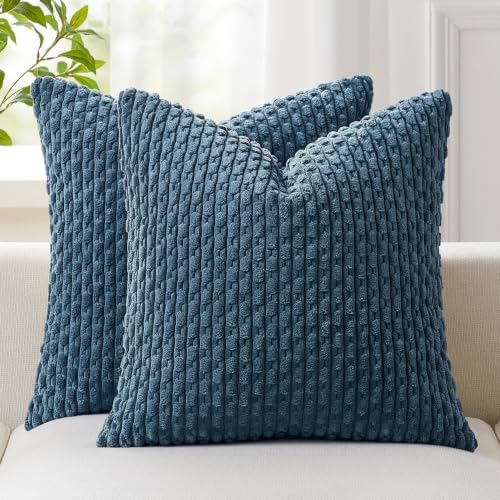 Kevin Textile Soft Corduroy 20x20 Inch Pillow Covers 2 Pack, Blue