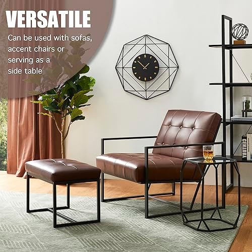 Glitzhome Ottoman Bench, Modern PU Leather Vanity Stools Chairs with Metal Frame, Makeup Stool Padded Foot Rest Stool for Living Room Vanity, Entryway, Bathroom, Brown