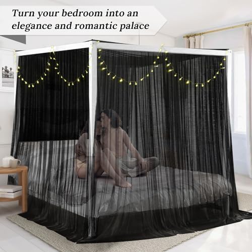 South to East Canopy Bed Curtains for King/Queen Size Bed, Black