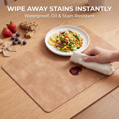 ADRIMER Fall Placemats Set of 8, Heat Resistant Faux Leather, Camel