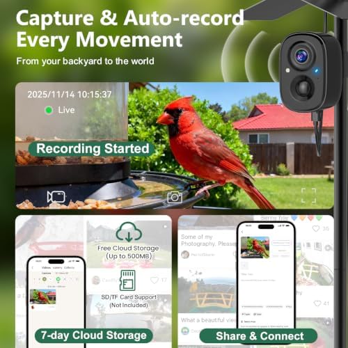Smart Bird Camera Solar Powered with Pole for Feeder/Bath Birdwatching