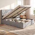 GIANTEX Queen Size Lift Up Storage Bed, Modern Linen Upholstered Platform w/Button Tufted Wingback Headboard & Hydraulic Support, Queen Bed Frame with Storage, No Box Spring Needed (Grey)