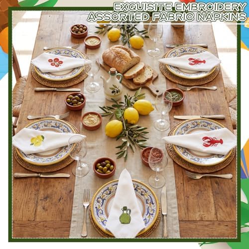 HunnmingRe 12 Pcs Italian Summer Cloth Napkins Bulk 100% Cotton, 17x17inch