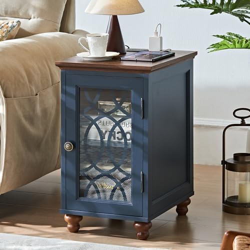 Joaxswe Narrow Side Table with Charger, Glass Door Storage