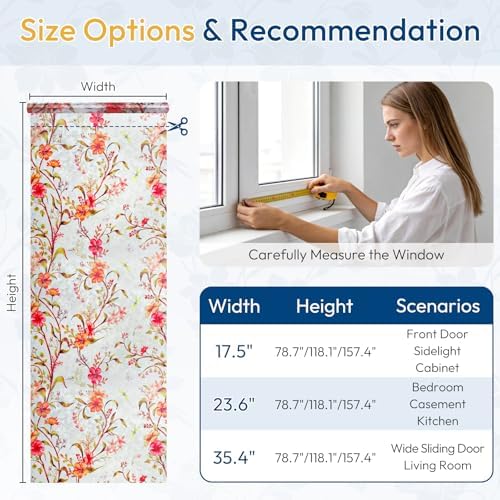 rabbitgoo Stained Glass Window Privacy Film, Cosmos Floral, 35.4" x 157.4"