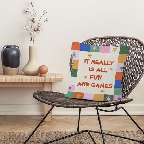 Funny Kids Playroom Throw Pillow Cover 18x18, Vintage Nursery Decorative Pillow Covers for Kids Toddler Nursery Bed Gaming Room Bedroom, Colorful Stars Game Accent Pillows Cover Pillowcases
