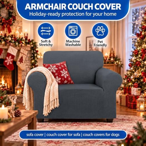 KEKUOU Stretch Chair Sofa Slipcover, Single Couch Cover,Charcoal