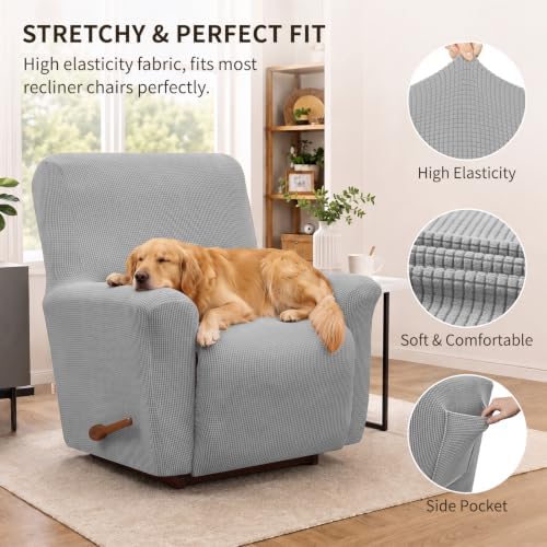 KEKUOU Recliner Chair Covers, 1-Piece Lazy Boy Recliner Covers, Silver