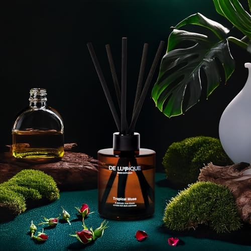 Tropical Muse Scent Reed Diffuser for Bathroom – Bathroom Diffuser with Sticks – Long Lasting Aroma with Essential Oils – with Rose, Oakmoss & Peony – 150ml