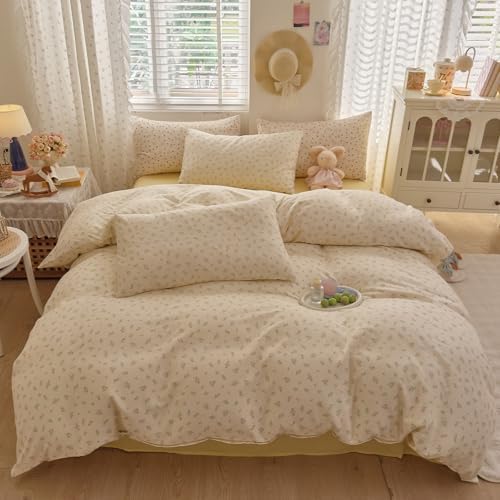 Floral Duvet Cover Twin XL Cotton Double Gauze Twin XL Comforter Cover with Zipper French Country Rustic Boho Duvet Cover Set with Ties Vintage Girls Bedding Set Soft Duvet Protector