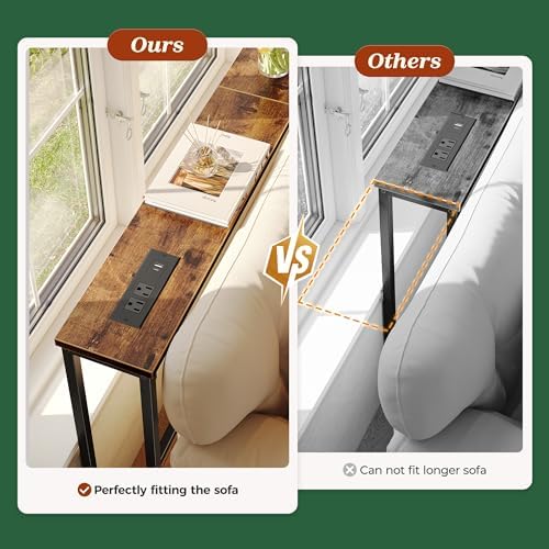 SUPERJARE 94.5 inch Narrow Behind Couch Table with Charging Stations