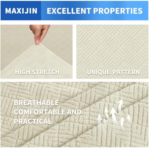 MAXIJIN 2 Piece Chair Covers Chair Slipcover with Arms, Sofa Chair Cover for Living Room Armchair Cover, Stretch Pet Dog Slip Cover for A Chair with 1 Cushion (31"-46", Beige)