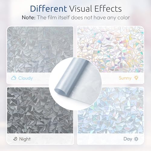 rabbitgoo Rainbow Window Privacy Film, Static Cling, Silver, 29.5" x 157.4"